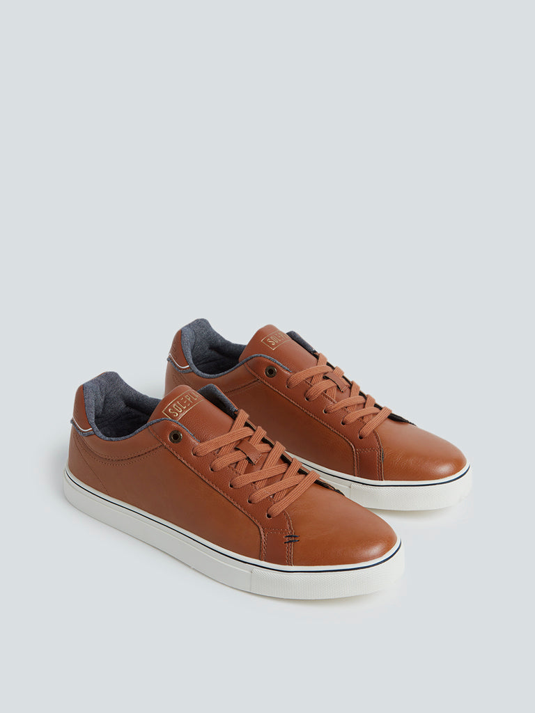 SOLEPLAY Tan Leather Lace-Up Sneakers